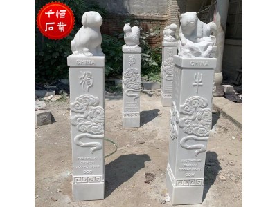 石雕中式拴马桩汉白玉十二生肖拴马柱别墅酒店景观天然图2