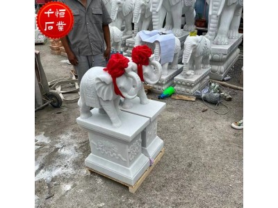 鼻子朝上石雕大象 汉白玉石象 招财镇宅石头元宝象雕塑图2