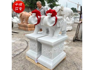 鼻子朝上石雕大象 汉白玉石象 招财镇宅石头元宝象雕塑图4