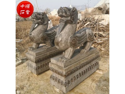 仿古石雕貔貅一对古法做旧青石招财神兽别墅门口招财摆件图2