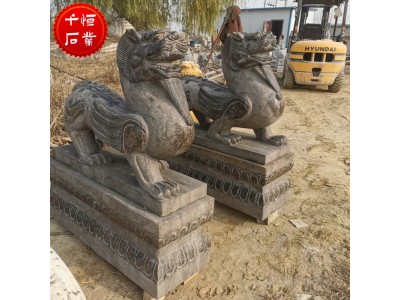 仿古石雕貔貅一对古法做旧青石招财神兽别墅门口招财摆件图3