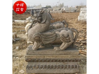 仿古石雕貔貅一对古法做旧青石招财神兽别墅门口招财摆件图1