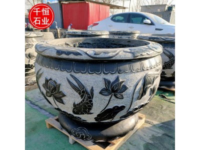 石雕鱼缸青石仿古中式石头缸庭院做旧荷花养鱼石缸 现货速发图3