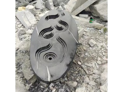 石雕黑山石水钵 庭院中式石材异形石钵喷泉 户外流水景观图2