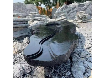 石雕黑山石水钵 庭院中式石材异形石钵喷泉 户外流水景观图3