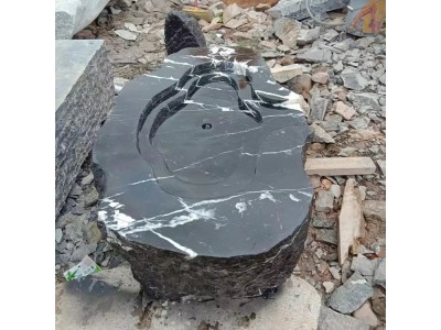 产地加工黑山石日式石材水钵 庭院异形石头流水景观摆件图3