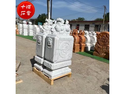 汉白玉石雕门墩 石狮子抱鼓石一对 别墅门前门鼓石摆件图2