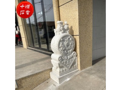 汉白玉石雕门墩 石狮子抱鼓石一对 别墅门前门鼓石摆件图5