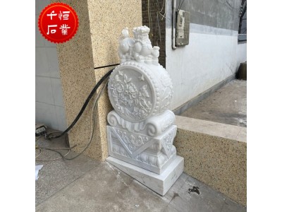 汉白玉石雕门墩 石狮子抱鼓石一对 别墅门前门鼓石摆件图3