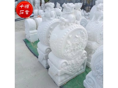 汉白玉石雕门墩 石狮子抱鼓石一对 别墅门前门鼓石摆件图7