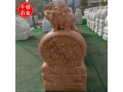 汉白玉石雕门墩 石狮子抱鼓石一对 别墅门前门鼓石摆件图6