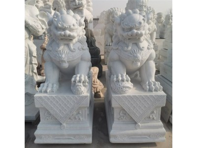 千恒 光泽细腻 汉白玉石狮子一对 酒店公司家用门口石雕摆件图3