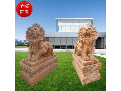 石雕欧式石狮子一对大理石爬狮雕塑大型别墅酒店门口摆件图1