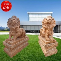 石雕欧式石狮子一对大理石爬狮雕塑大型别墅酒店门口摆件