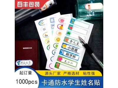 彩色学生姓名贴纸 卡通防水名字贴 强粘可移物品贴图1